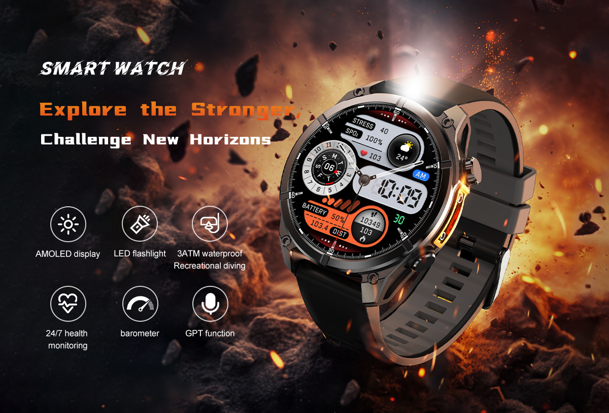 Smartwatch With Bluetooth Calling And Led Flashlight Sports Watch_voghion.com