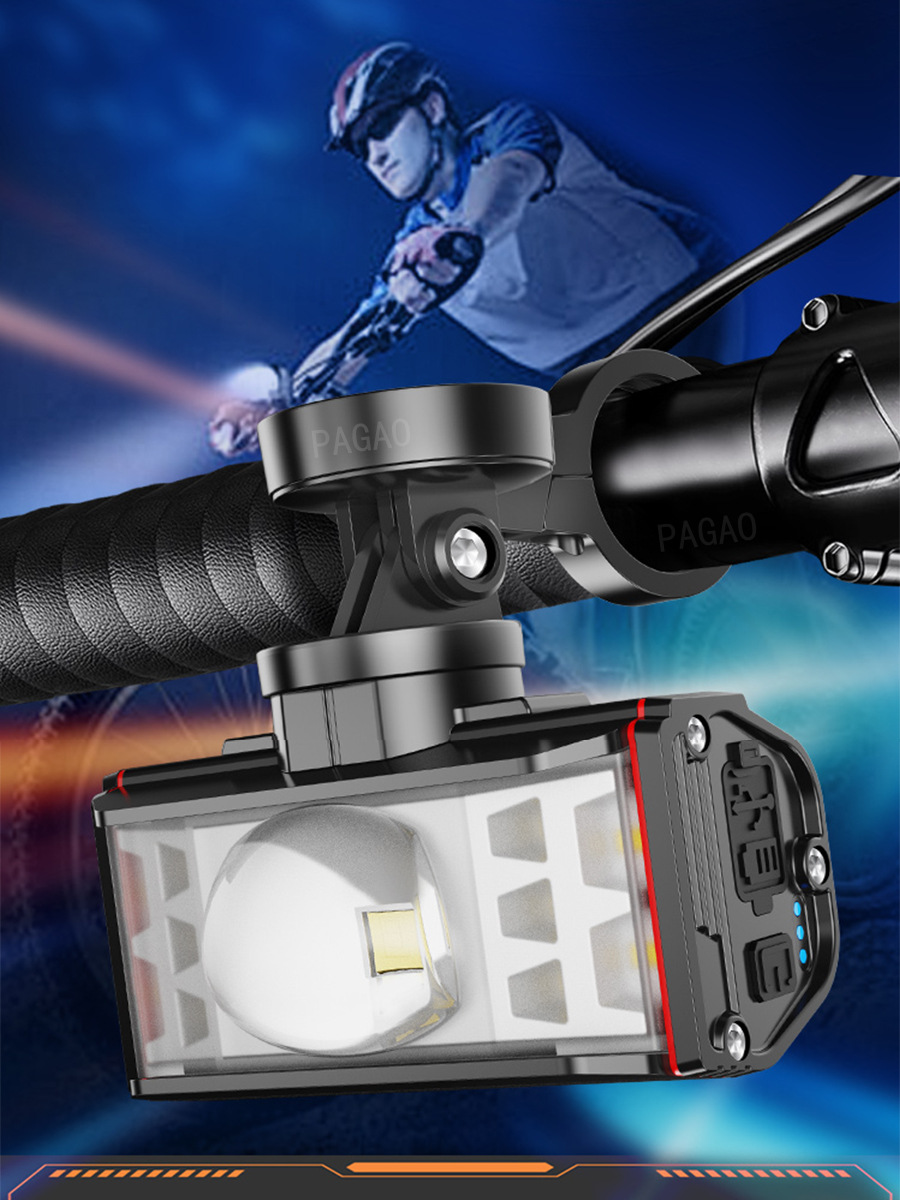 Металлический горный велосипед, передние фары, фонарь, шлем