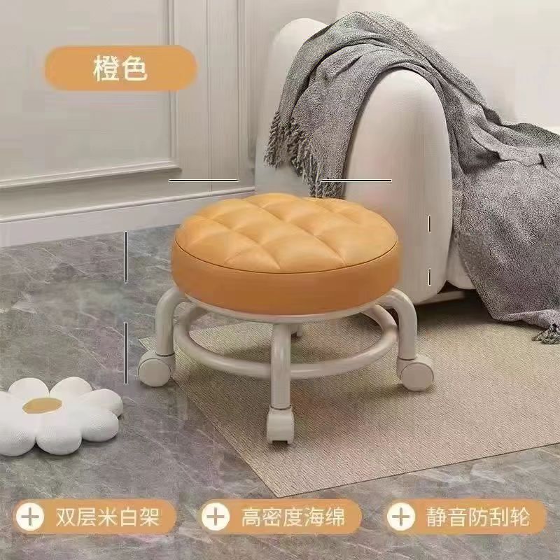 家庭用滑車付き小さなスツール、滑車付きローテーブルスツール、子供用スツール、大人用靴交換スツール、万能ホイール付き小さなスツール、丸型スツール|undefined