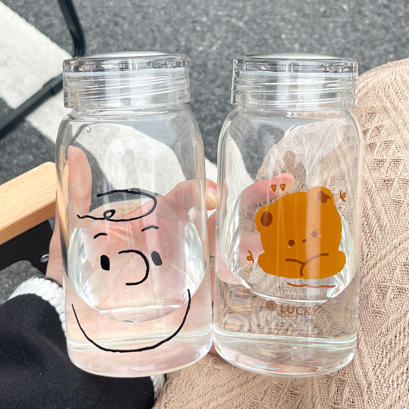 2022 New Summer Trendy Glass Cup for Girls Portable Milk Coffee Juice Breakfast Cup Office Water Glass