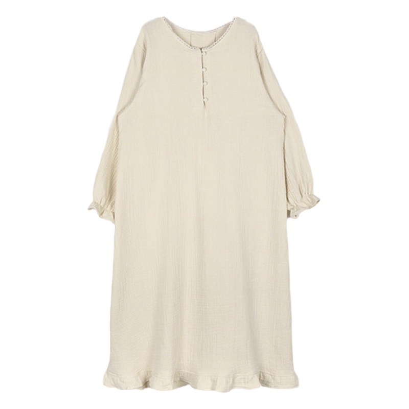 Coreano ins algodón de doble capa de gasa Camisón con volantes diseño largo vestido pijamas homewear de las mujeres