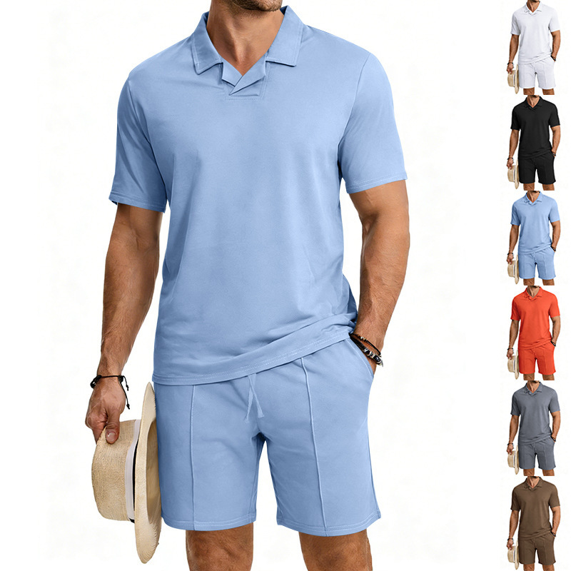 Men's Quick-Dry Short Sleeve Shirt & Shorts Set, Casual Sportswear With Collar For Summer Outdoor Activities, Lightweight Polyester Activewear_viptrois.com