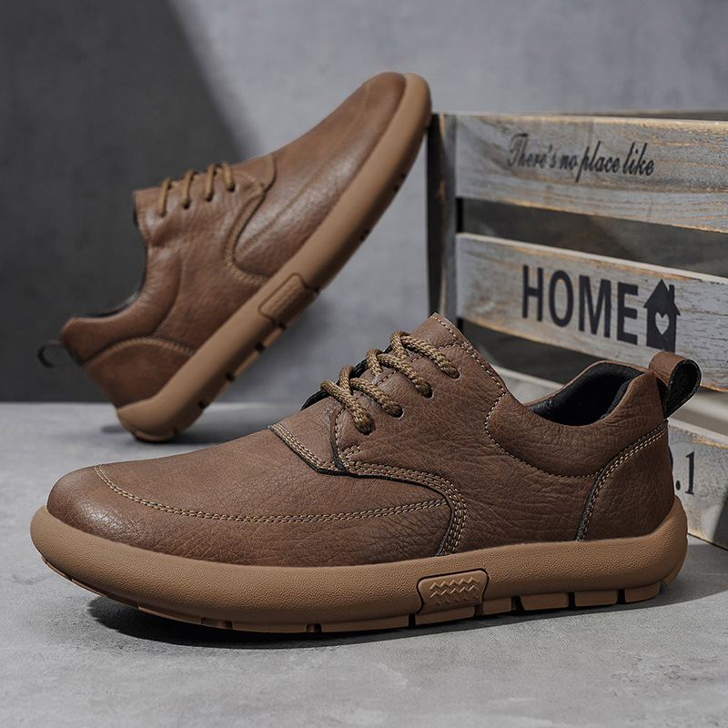 Spring Casual Shoes Large Size Men's Leather Shoes Breathable Soft Sole Retro Work Shoes Big Head Shoes Men's Trendy Sho_vogvips.com