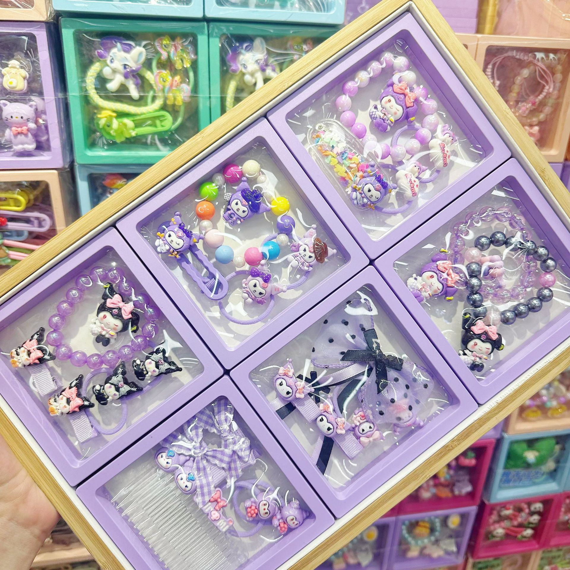 Foreign trade Sanrio boxed kulomi hairpin bracelet ring rubber band ear clip bracelet combination gift suit princess