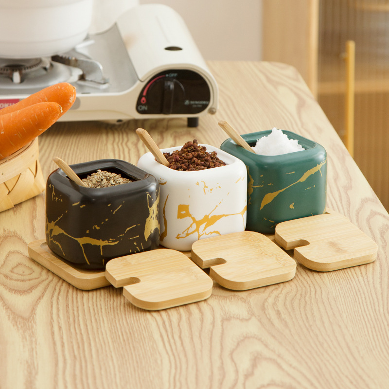 De estilo japonés esmerilado cerámica condimento tarro hogar marmolado condimento caja cocina traje sal tarro Chili JAR resistente a altas temperaturas