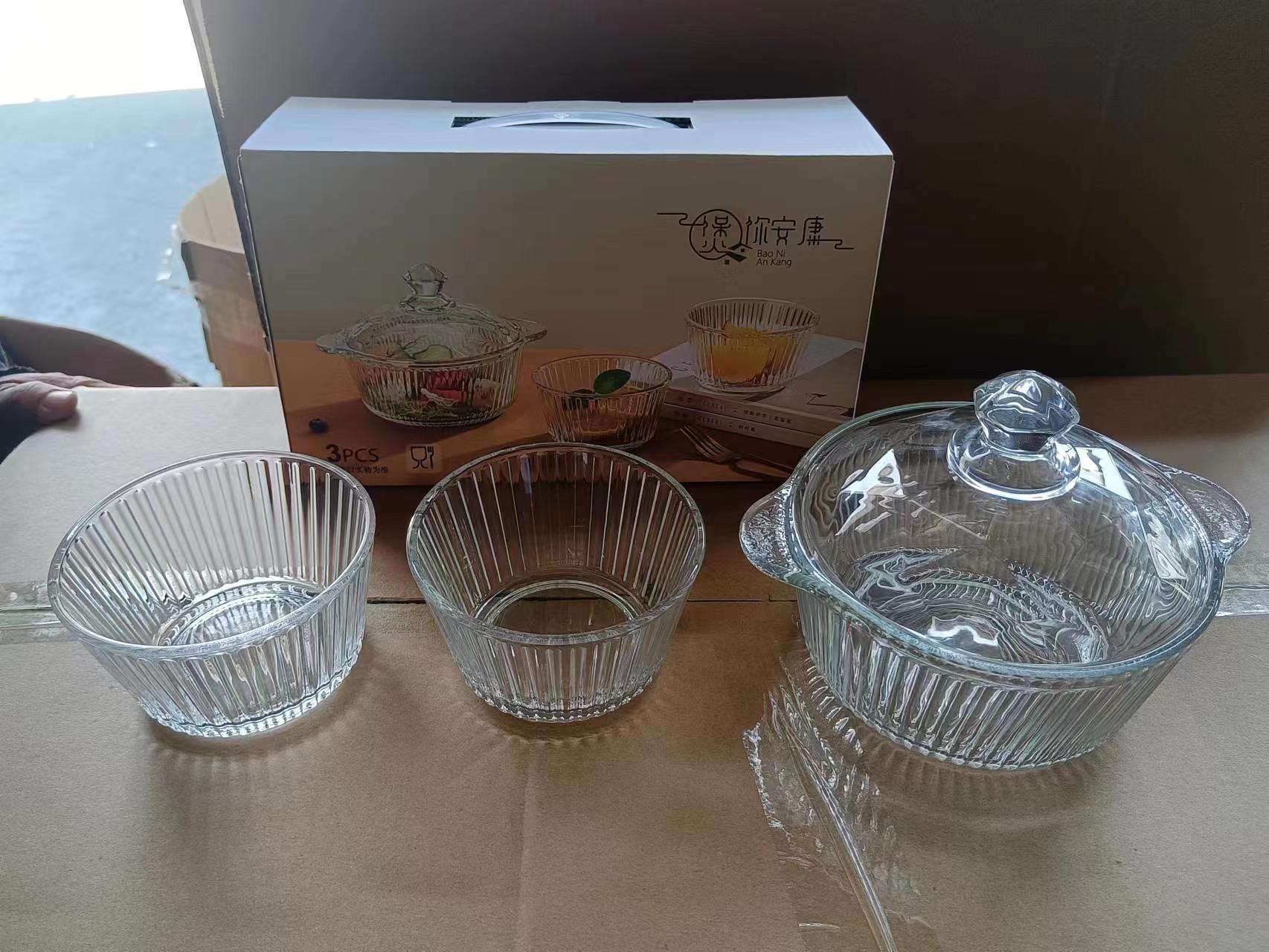 Tazón de vidrio Tazón de fideos instantáneos para el hogar de color marrón con tapa Olla de sopa de gran capacidad Espesar Juego de tazón de sopa de doble oreja para el hogar