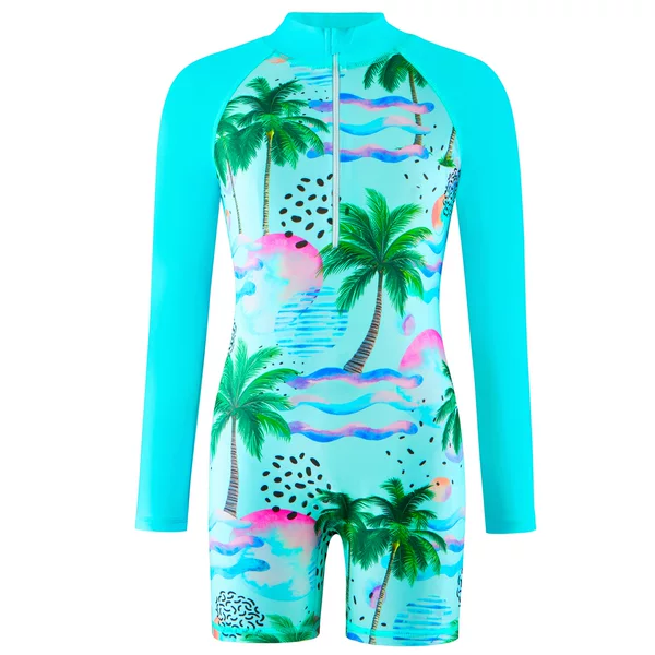 Cross-border Children's 3D Digital Swimwear Girls' Long-sleeved Flat-angle Swimming Sun-protective Clothing Girls' Quick-drying Swimwear YY389