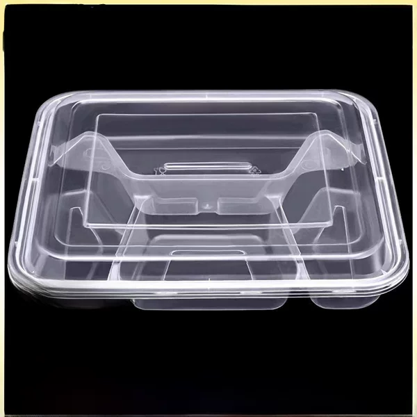 Disposable Fast Food Box Four-Compartment Rectangular Take-Out Box Five-Six-Compartment Round Food Tableware Plastic Fast Food Box
