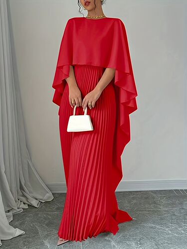  New European and American fashionable loose bat sleeves crimped irregular temperament elegant dress for women