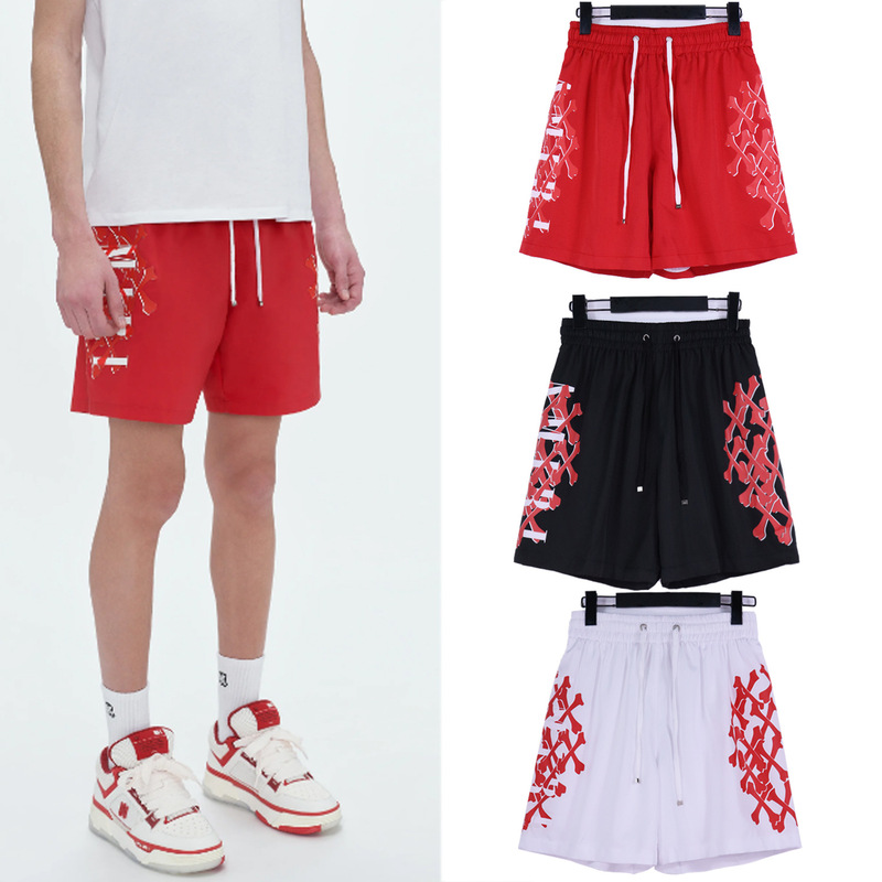Cross-border Trendy Brand AMIRI Bone Printed Men's Casual Sports Shorts for European and American Men's Loose plus size Shorts