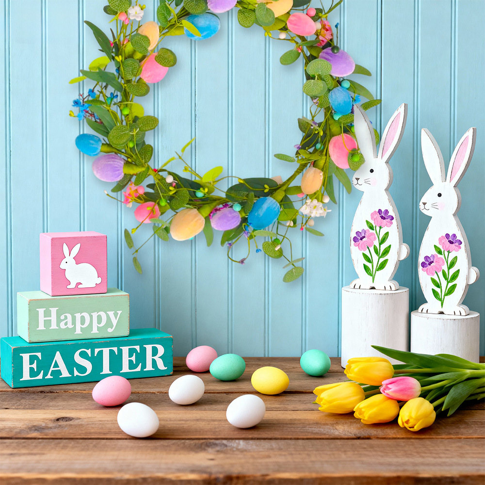 Guirlanda de Pascua transfronteriza simulación de hierba de agua de vinas guirlanda portal colgante decoración de Pascua huevo de resurrección colorido