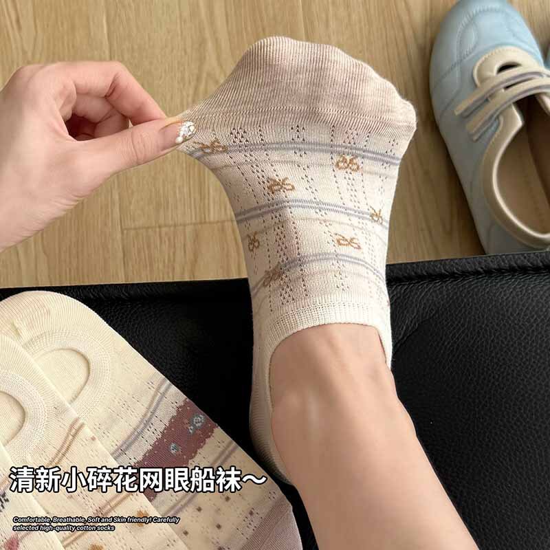 Floral Mesh Socks for Women, Summer Thin Pure Cotton Boat Socks, Non-Slip, No-Show Socks with Bow, Low-Cut Socks Floral Mesh Socks for Women, Summer Thin Pure Cotton Boat Socks, Non-Slip, No-Show Socks with Bow, Low-Cut Socks