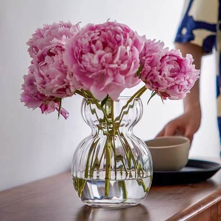 新款简约小雪人透明玻璃花瓶家居客厅桌面插花水养玫瑰花装饰摆件