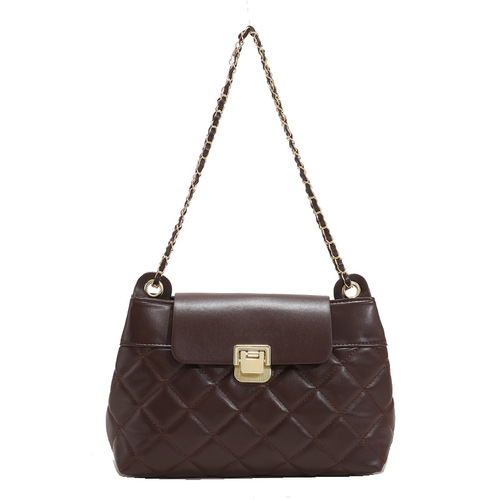 Diamond Grid Chain Women's Bag  Winter New Simple Fashion Crossbody Bag Little Chihuahua Style Lock Shoulder Bag