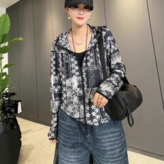 一件代发爆款花型连帽防晒上衣2025夏季新款时尚宽松休闲薄款外套