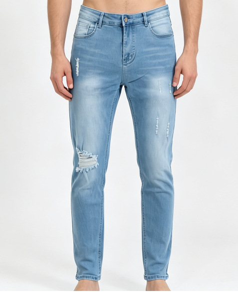 Jeans Ajustados para Hombre de Algodón, Poliéster y Spandex, Elásticos y con Rotos, para Uso Casual