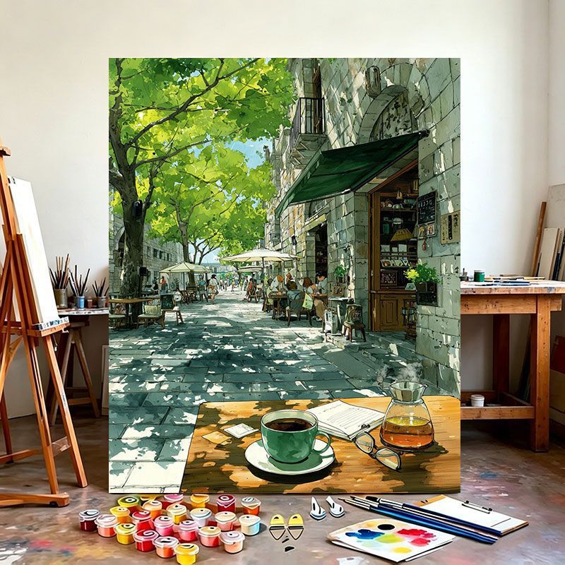 DIY Digital Oil Painting Hand-Painted Street Cafe Series Acrylic Painting Healing Stress-Relief Landscape Decorative Wall Art