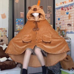 インターネット有名人カピバラフランネルパジャマ女性の秋と冬厚みのあるベルベットワンピースウェアラブルホーム服マントブランケット