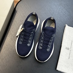 跨境BC家新款男士运动鞋半抛光小牛皮饰条百搭休闲鞋春秋针织男鞋