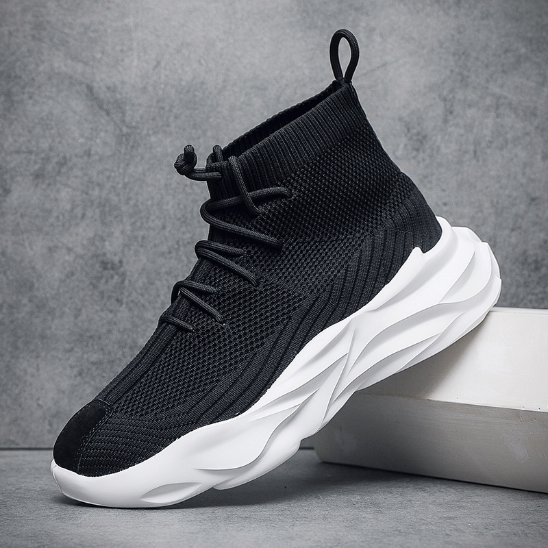 Men's Shoes Spring and Summer Breathable Mesh Shoes Soft Sole Lightweight High-top Knitted Men's Casual Socks Shoes Thick Sole sneaker Men