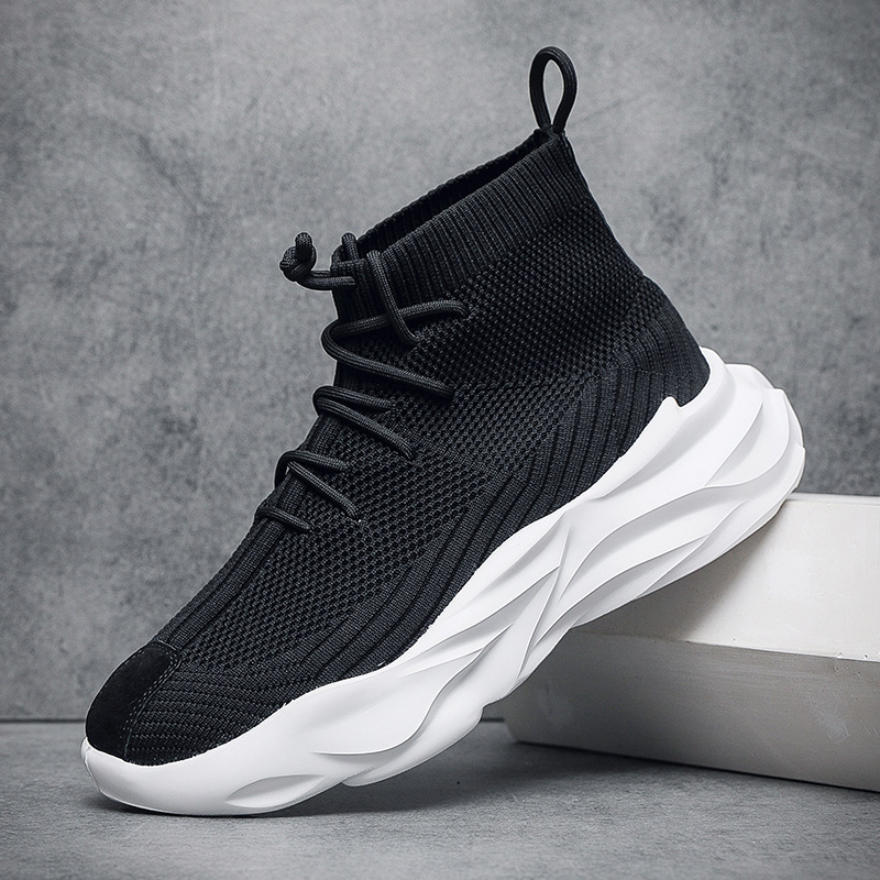 Men's Shoes Spring and Summer Breathable Mesh Shoes Soft Sole Lightweight High-top Knitted Men's Casual Socks Shoes Thick Sole sneaker Men