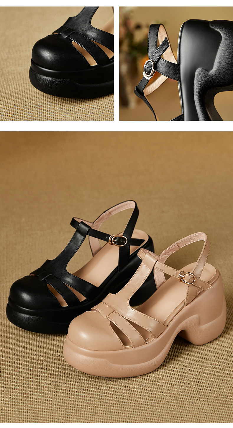 Sandal nữ quai chữ T đế xốp dày phong cách La Mã dệt — đen chi tiết 4