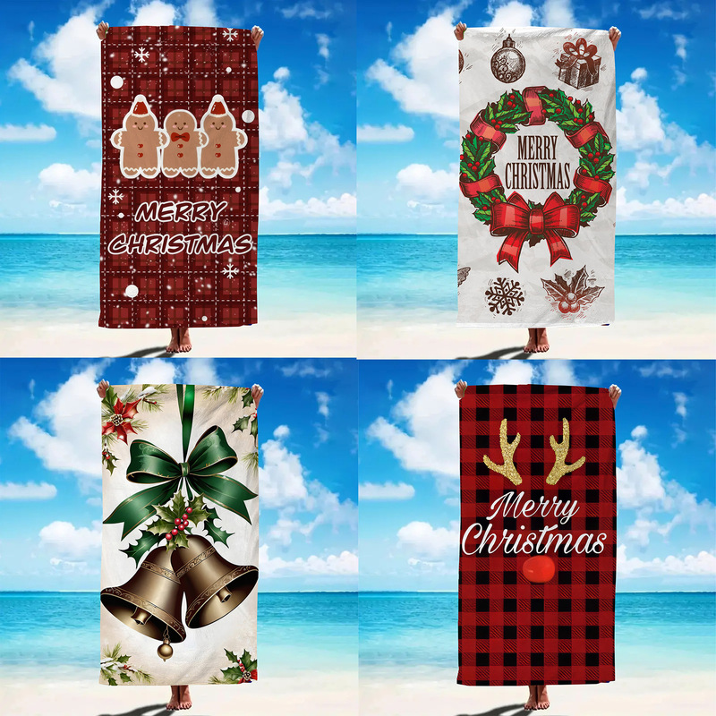 Christmas decoration stick printed beach towel Christmas series absorbent bath towel cross-border Christmas gift lint-free quick-drying towel