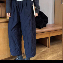 娜美日系绗缝菱格棉裤女款冬季2025新款保暖夹棉女裤阔腿萝卜裤