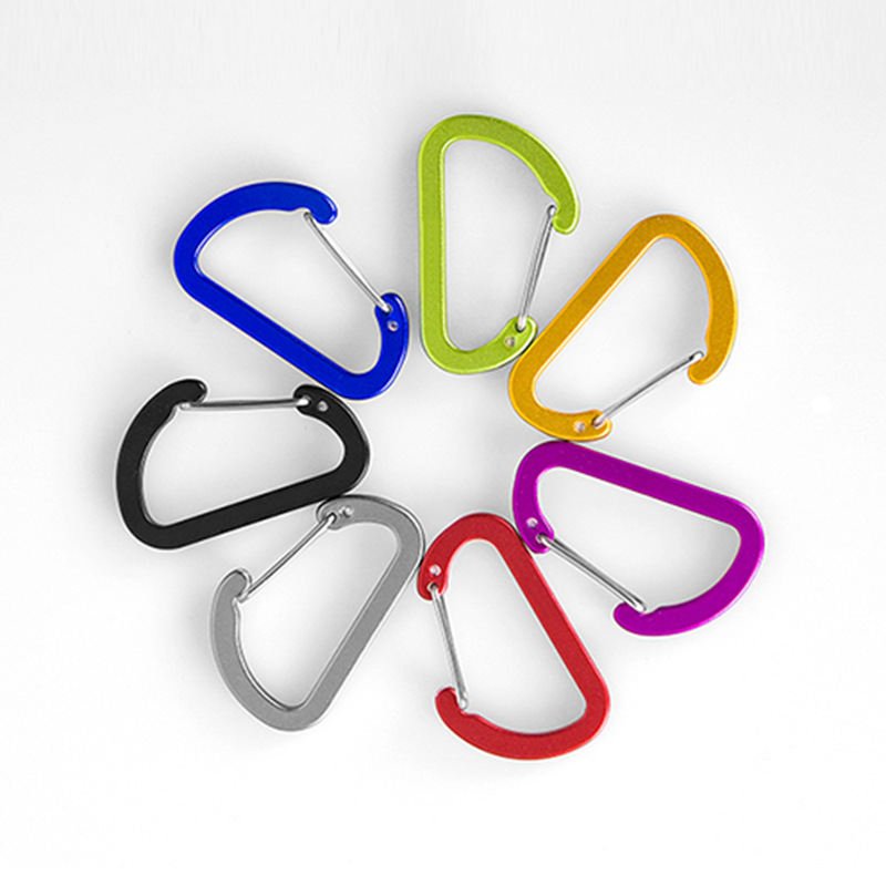 Manufacturer Supplies No. 4 D-Shaped Flat Aluminum Alloy Spring Carabiner, Colorful Steel Wire Buckle, Outdoor D-Shaped Quick-Release Keychain