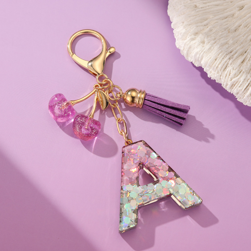 New Charming Purple Iridescent Sequin Two-Tone Resin Letter Keychain with Butterfly Tassel, Bestseller in Cross-Border Sales New Charming Purple Iridescent Sequin Two-Tone Resin Letter Keychain with Butterfly Tassel, Bestseller in Cross-Border Sales