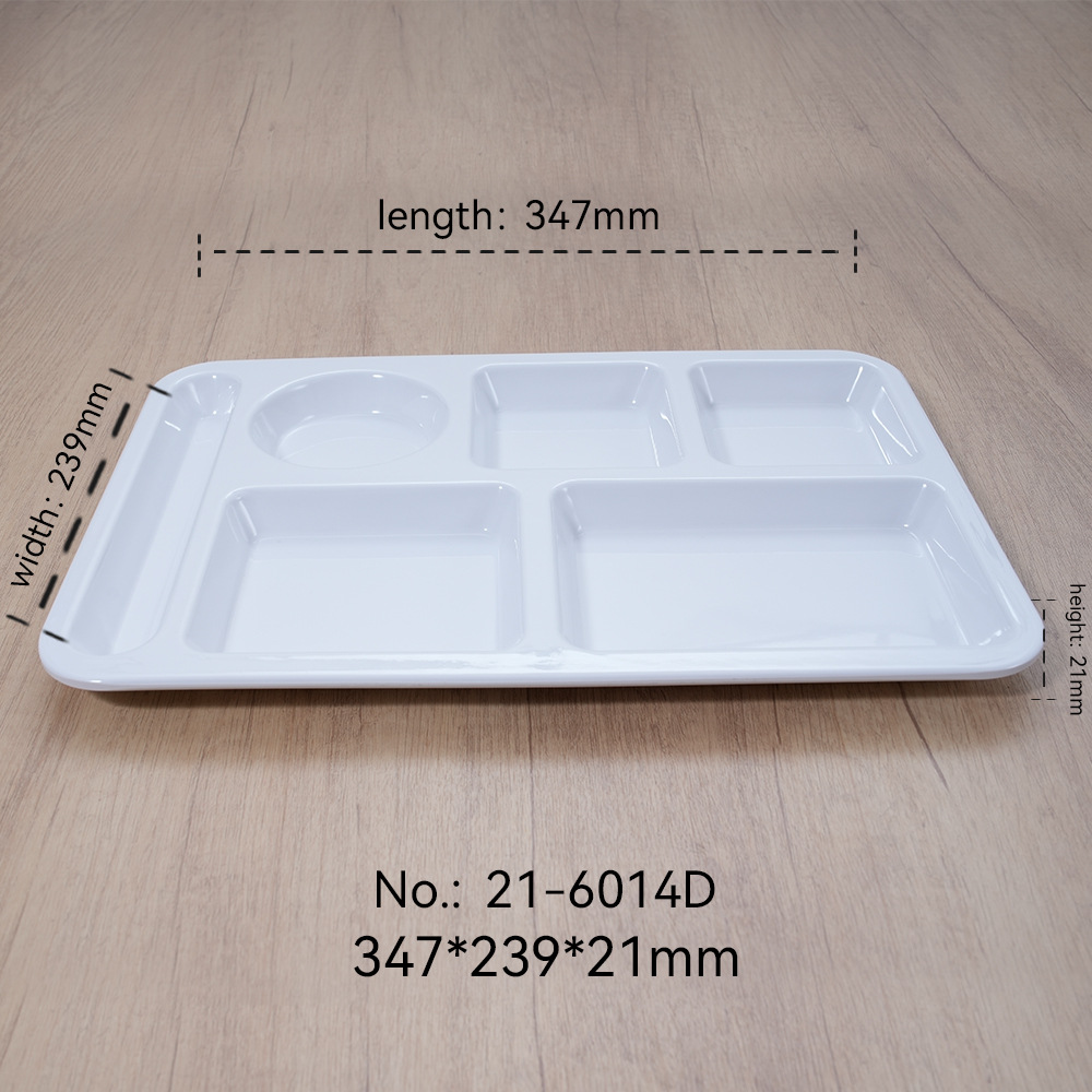 Plato de comidas rápidas de melamina blanca multiplate de plástico de porcelana imitación para comedor escolar de cuatro placas y seis placas personalizadas