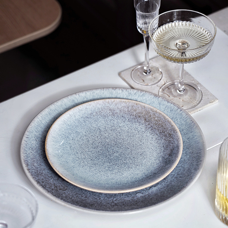 Vajilla de cambio de horno de estilo japonés, plato occidental de cerámica, plato de bistec doméstico, plato de verduras, plato plano, plato ligero, plato de pasta al por mayor