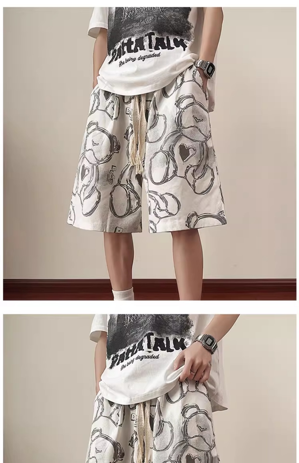 Herren Shorts Mit Bären-graffiti Und Elastischem Bund Für Strand_voghion.com