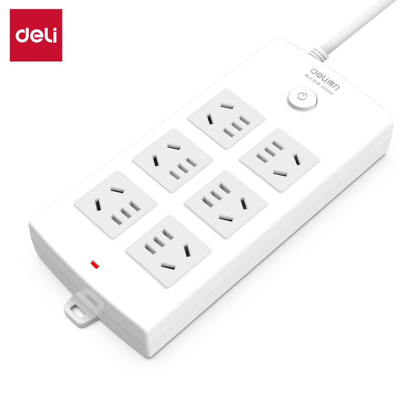 得力18207防触电拖线板插座6孔10米线插线板接线板排插电源线插排