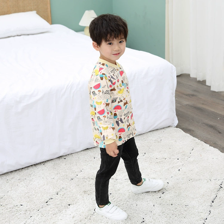 Детский Шелковый термобелье с принтом граффити, костюм, домашняя одежда, милый мультяшный жилет с круглым вырезом и длинными рукавами, Топ