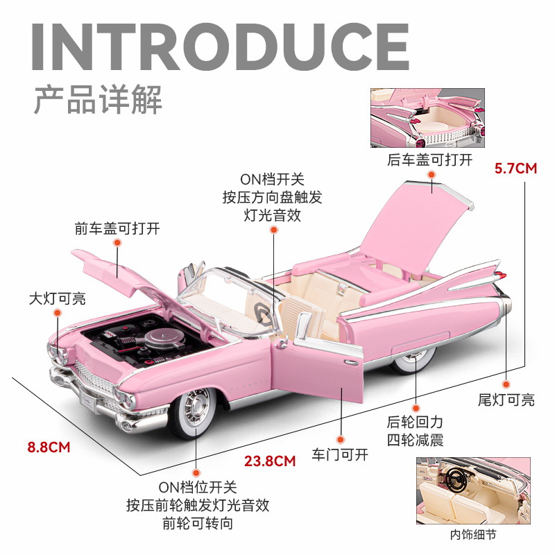 1: 24 Cadillac gran cohetes aleación coche de juguete retroceso efectos de sonido educación infantil juvenil colección transfronteriza