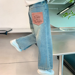 Girls Jeans Spring & Fall 2025 New Kidsren's Straight Medium and Large Kidsren's Wide-Leg Spring Clothes Chinese Style Loose Long Pants
