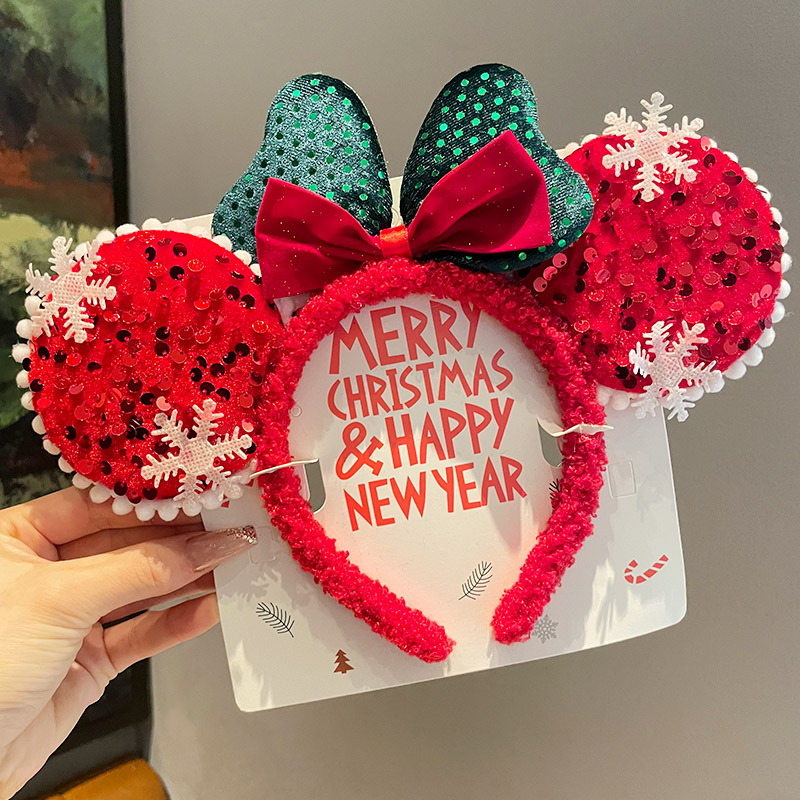Bonito Minnie arco de cabeza de Navidad mujer dulce cabello fijación de cabello fiestas de cabello adornos de tocado