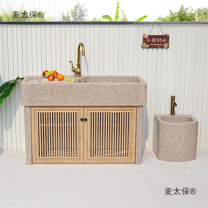 Natural Marble Stone Pool Outdoor Stone Laundry Sink Balcony Washbasin Outdoor Integrated Solid Stone