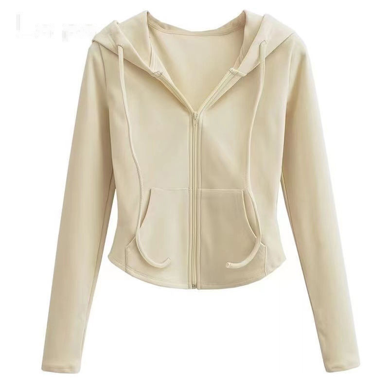 De velvet hot girl style hooded cardigan sweater coat for women Spring and Autumn slim fit casual slimming long sleeve short top fashion