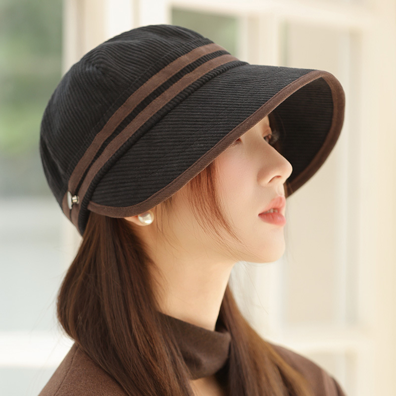 2025年新作韓国風帽子、秋冬の女性用高級暖かい乗馬帽、大きなつば、顔が見える、小さくて多用途なひさしキャップ|undefined