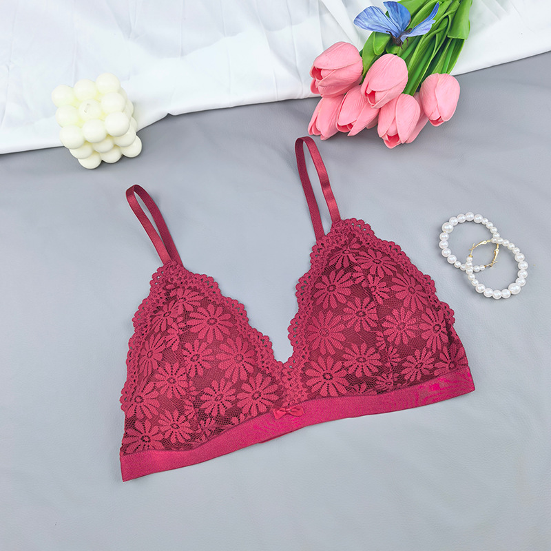 Bra de encaje sexy para mujeres desmontable tipo separación de taza triangular reunida sin anillo de acero ropa interior ropa interior dos piezas