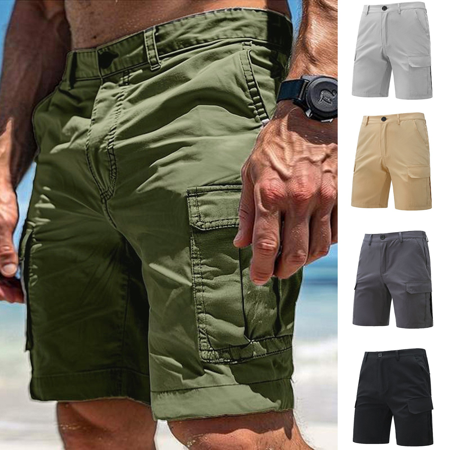 Men's Summer Beach Shorts – Lightweight Woven Fabric, Loose Fit Casual & Sports Shorts With Quick-Dry Technology (Khaki/Grey/Black)_voghion.com