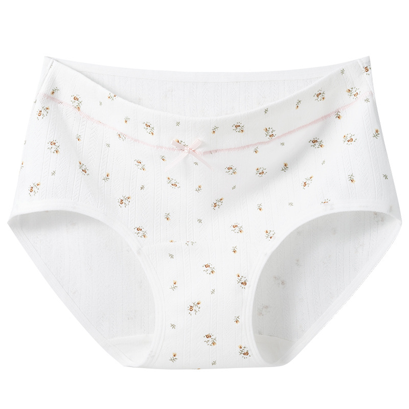 Ropa interior de entrepierna larga "Cream Flower", ropa interior de algodón para niñas, entrepierna antibacteriana, cintura media, nueva ropa interior de mujer sin costuras