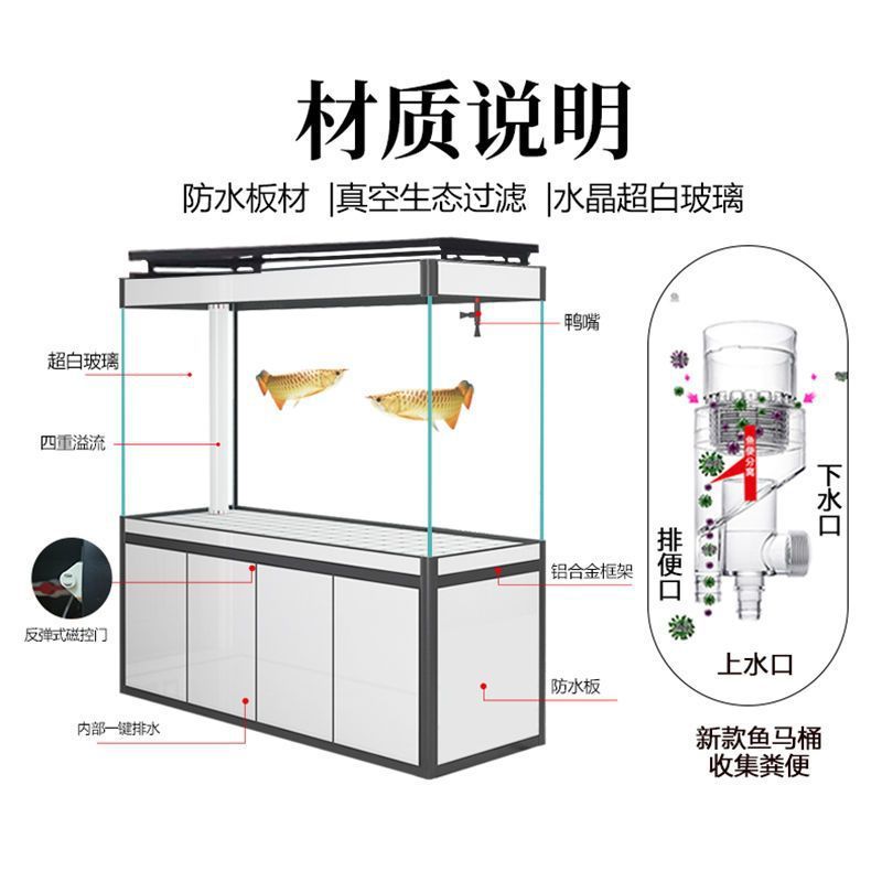 鱼缸水族箱大型客厅落地家用免换水底下过滤超白玻璃隔断屏风鱼缸|undefined