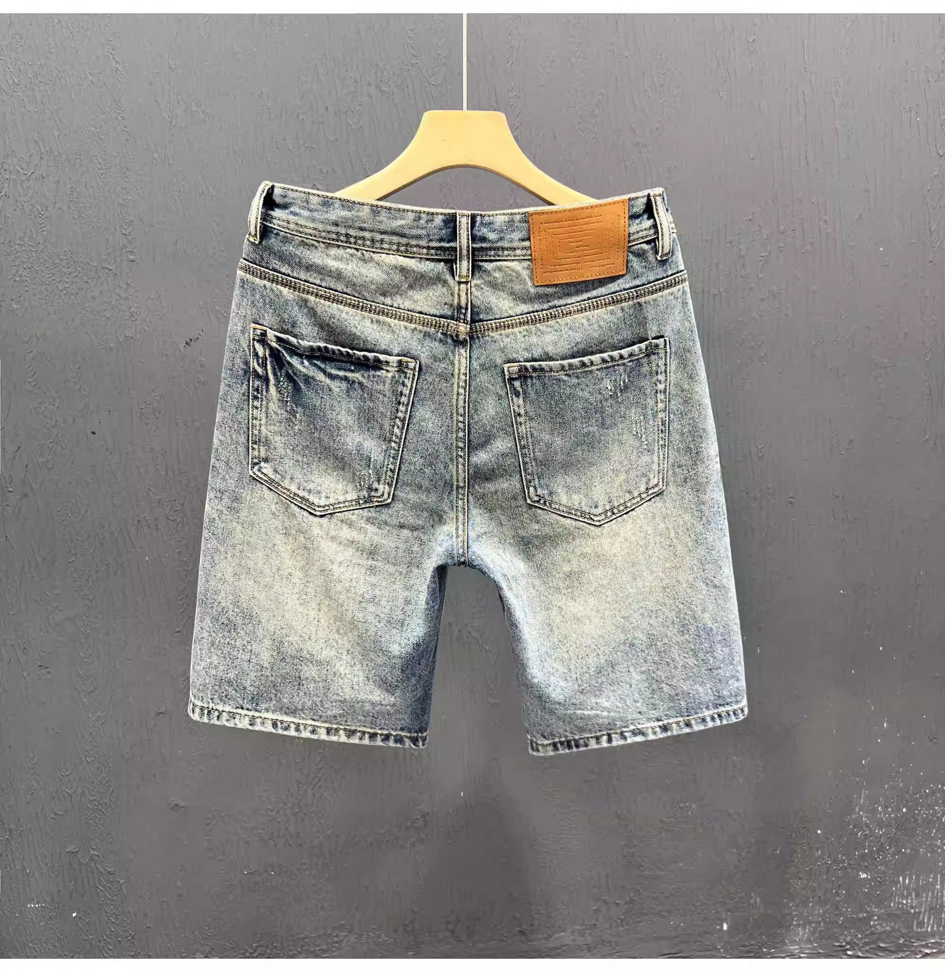Men's Denim Shorts Patchwork Embroidery Ripped High Street Style_voghion.com