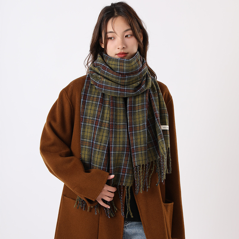 Sciarpa scozzese verde, versatile per le donne in autunno inverno, calore personalizzato di alta qualità, scialle e collo, nuovo stile coreano_voghion.com