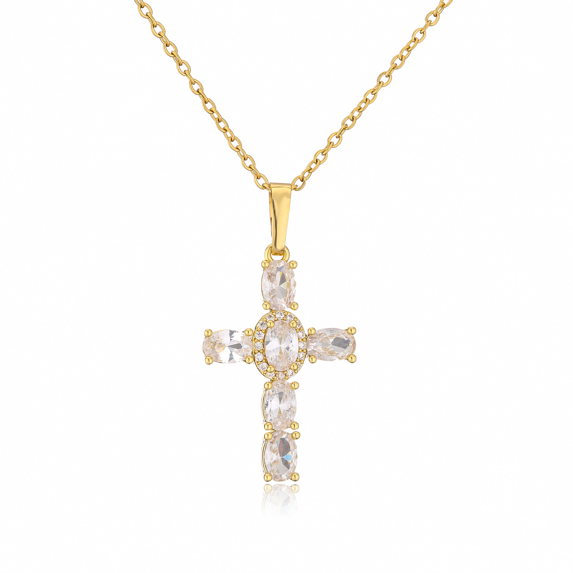 Micro Inlaid Zircon Cross Pendant Copper Necklace Religious Ornament