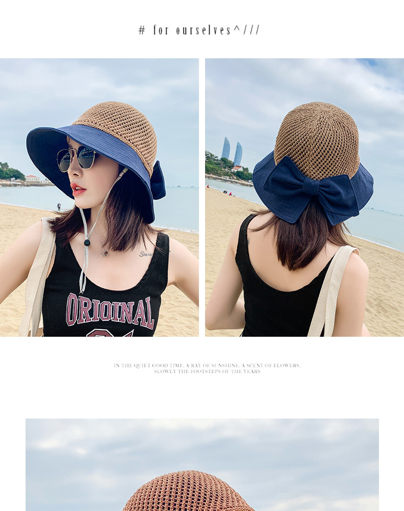 Women's Sweet Pastoral Color Block Bowknot Wide Eaves Bucket Hat display picture 4