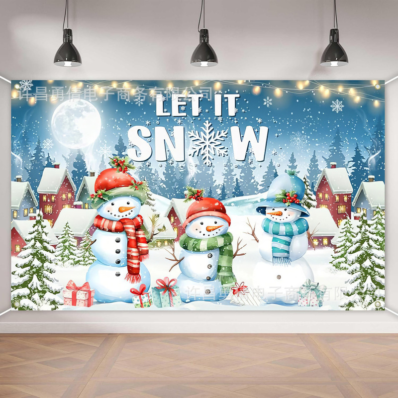 Cross-border New Cartoon Snowman Photography Background Cloth Winter Christmas Party Decoration Props Banner Hanging Cloth